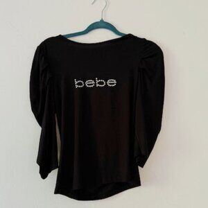 Bebe black jersey 3/4 sleeve top with BeBe rhinestones—Junior SZ Medium